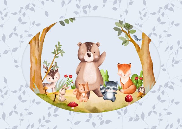 Fototapeta Karikatura zvířat v lese, Fototapety se stromy, Populární fototapety, t00048v2 - Tapeko.co.cz