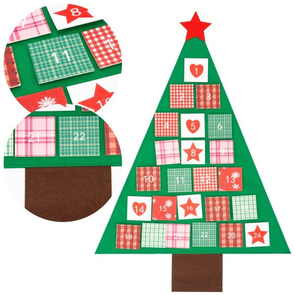 Adventní kalendář plstěný pro děti - zelený stromeček 102cm, vánoční dekorace