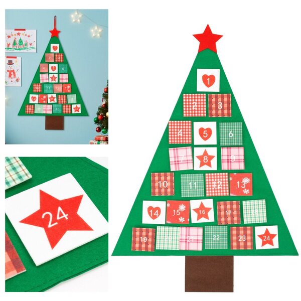Adventní kalendář plstěný pro děti - zelený stromeček 102cm, vánoční dekorace