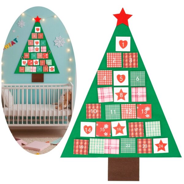 Adventní kalendář plstěný pro děti - zelený stromeček 102cm, vánoční dekorace