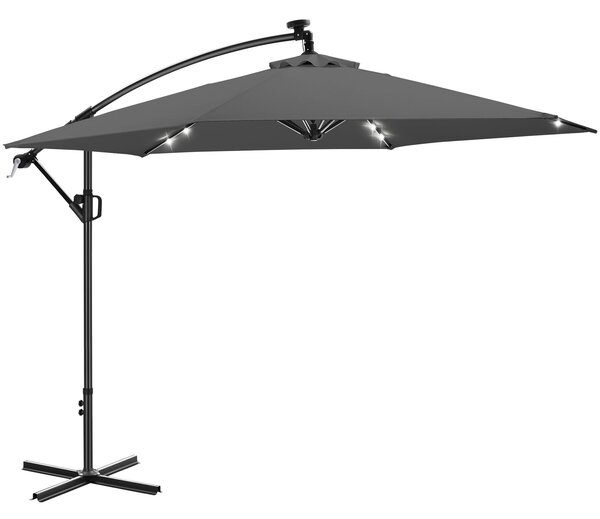 Tectake Slunečník Artemis otočný o 360°, solární LED, 3,5 x 3,5 m - šedá