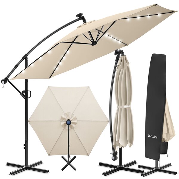 Tectake Slunečník Artemis otočný o 360°, solární LED, 3,5 x 3,5 m - béžová