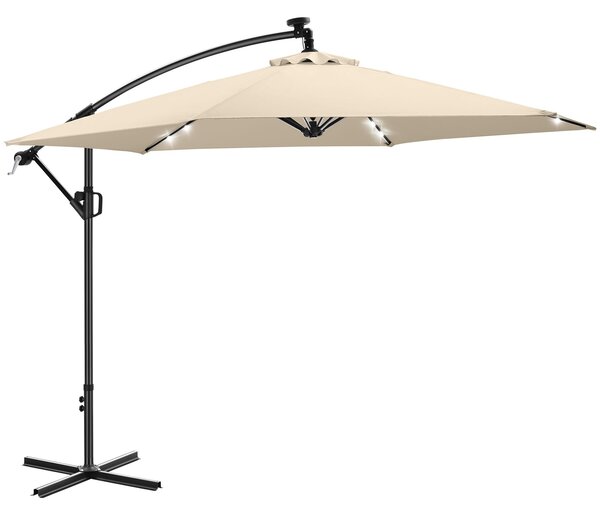 Tectake Slunečník Artemis otočný o 360°, solární LED, 3,5 x 3,5 m - béžová