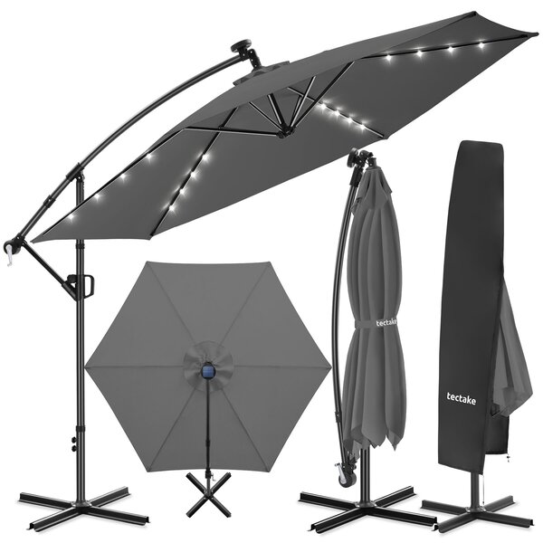 Tectake Slunečník Artemis otočný o 360°, solární LED, 3,5 x 3,5 m - šedá