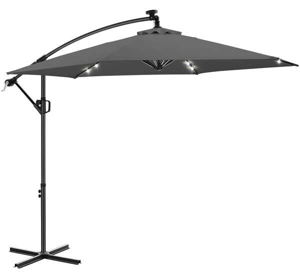 Tectake Slunečník Artemis s 360° otočným ramenem, solární LED, 3 x 3 m - šedá