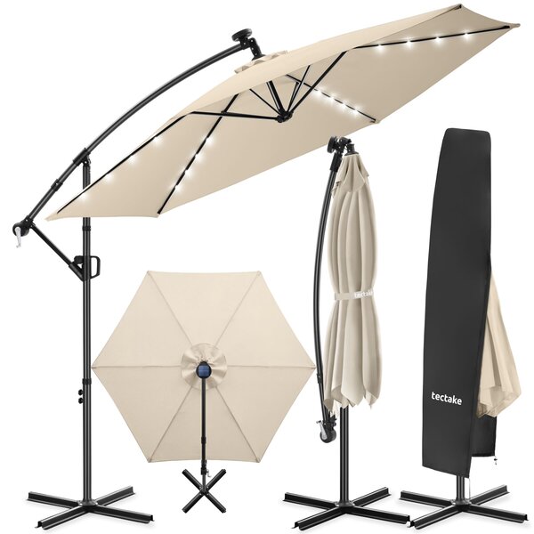 Tectake Slunečník Artemis s 360° otočným ramenem, solární LED, 3 x 3 m - béžová