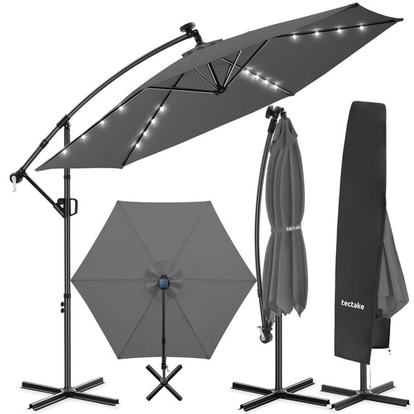 Tectake Slunečník Artemis s 360° otočným ramenem, solární LED, 3 x 3 m - šedá