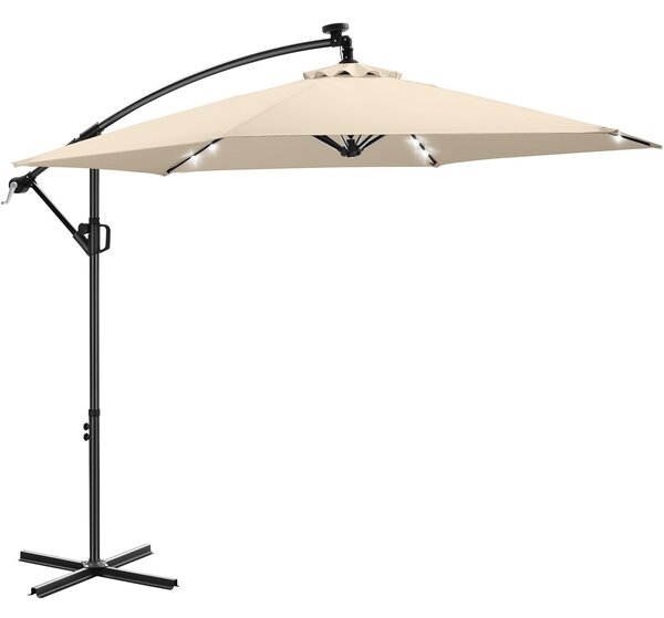 Tectake Slunečník Artemis s 360° otočným ramenem, solární LED, 3 x 3 m - béžová