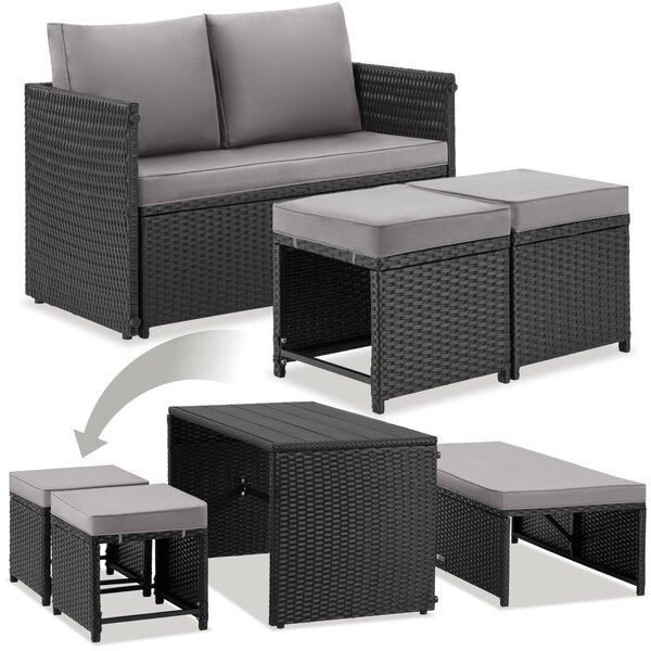 Tectake 2 v 1 ratanová zahradní sedací souprava Monopoli, pohovka a lounge set - černá