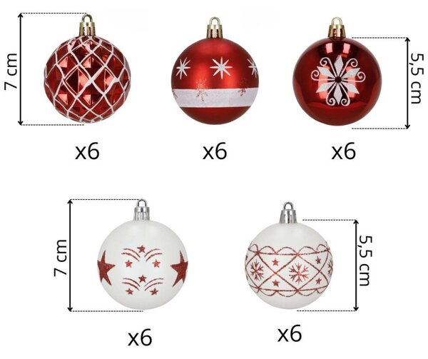 Vánoční baňky červené mix - 6cm sada 30ks, vánoční ozdoby