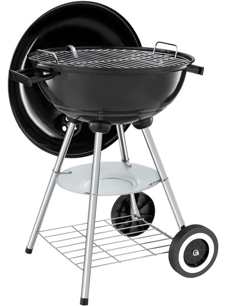 Tectake Kulový gril se 2 kolečky, Ø 41,5 cm, odnímatelná popelníková miska - černá/stříbrná
