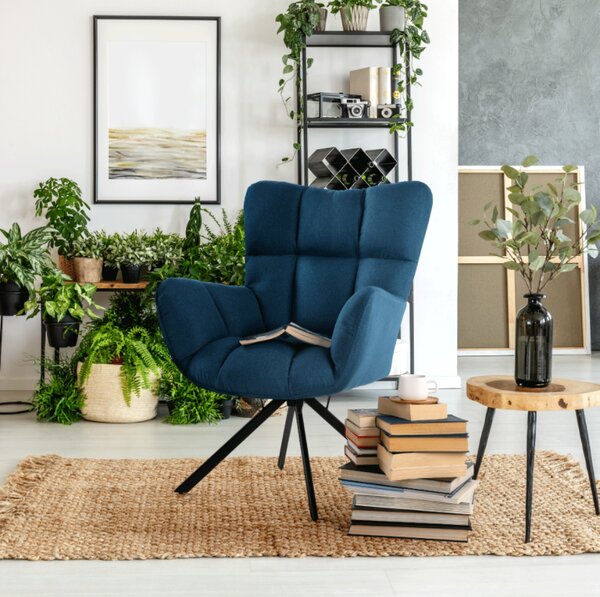 Designové otočné relaxační křeslo KOMODO — kov, Modrá/černá