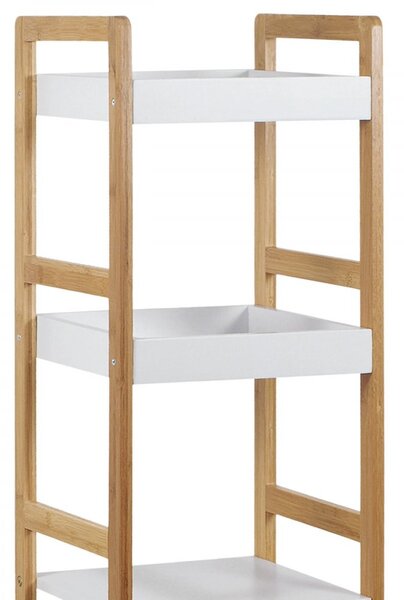 Regál, 4 police, masiv bambus, přírodní odstín, MDF, bílý matný lak, nosn. 12 kg