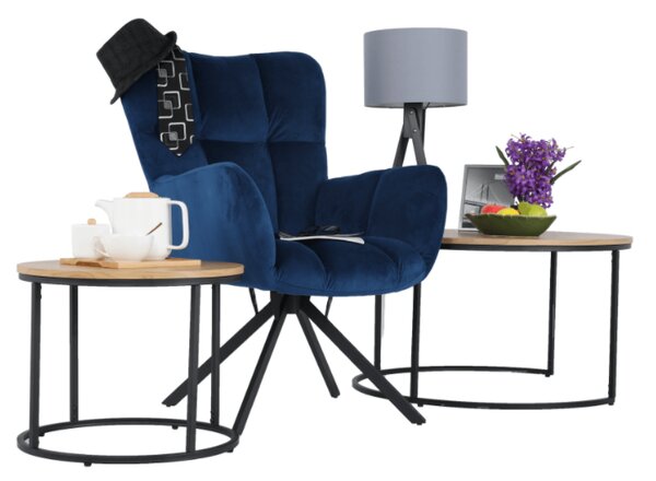 Designové otočné relaxační křeslo KOMODO — kov, Modrá/černá