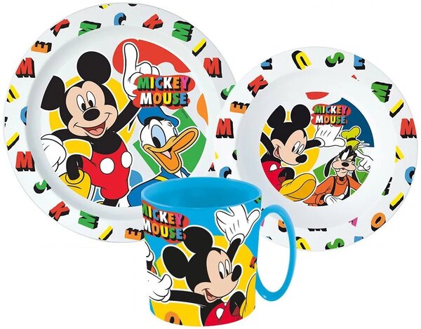 Sada plastového nádobí Mickey Mouse s hrníčkem - souprava 3 ks