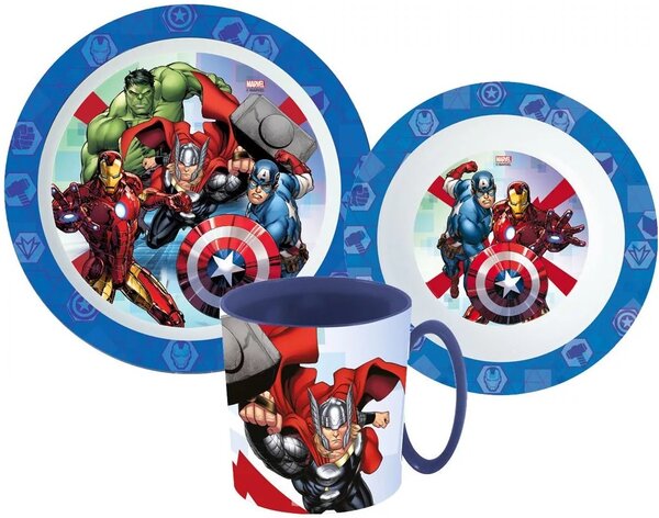 Sada plastového nádobí Avengers s hrnkem - souprava 3 ks