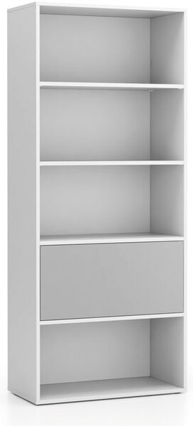 Vysoký kancelářský policový regál LAYERS, 1 box, 800 x 400 x 1905 mm, bílá / šedá