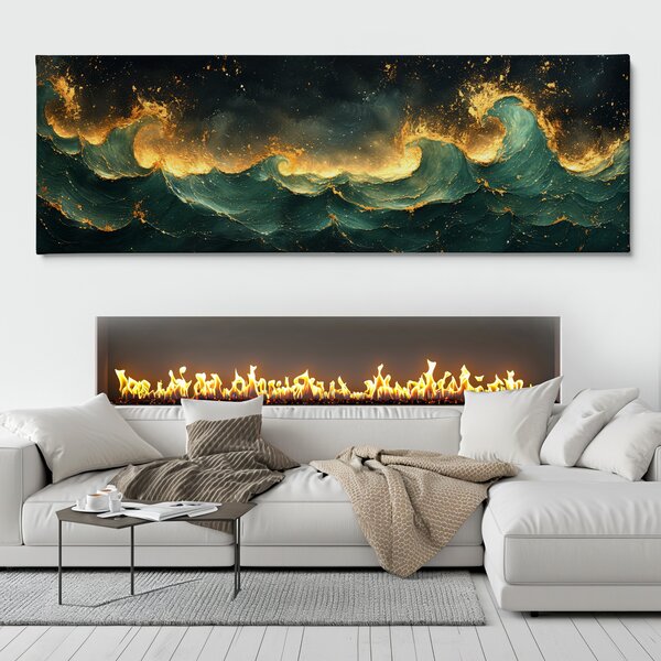 Obraz na plátně - Vlny v Emeraldu FeelHappy.cz Velikost obrazu (šířka x výška): 120 x 40 cm