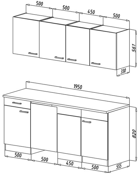 KUCHYŇSKÝ BLOK 195 cm Respekta - Online Only kuchyňské linky, Online Only
