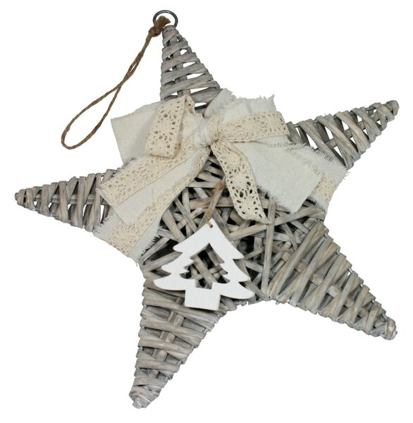 Hvězda ratan zdobená šedá 30cm 3003345