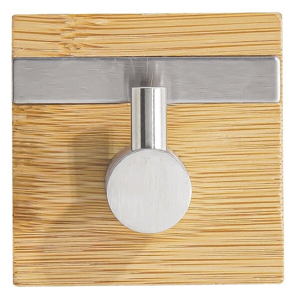 MSV samolepící háček na ručníky FLAVIO, bambus, nerez ocel, 45 x 31 mm