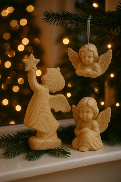 Andělíček keramický motiv dřevo 11cm 2009199