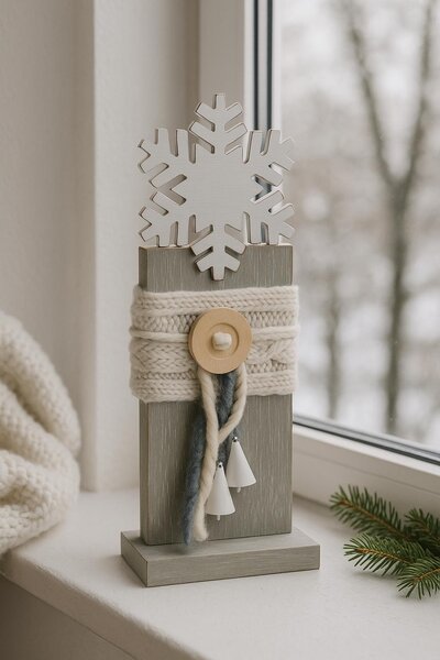 Dekorace vysoká vločka zdobená 38*15cm 3003222