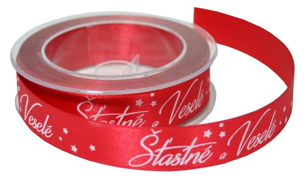 Stuha látková 25m x 2,5cm Šťastné a veselé 7402815