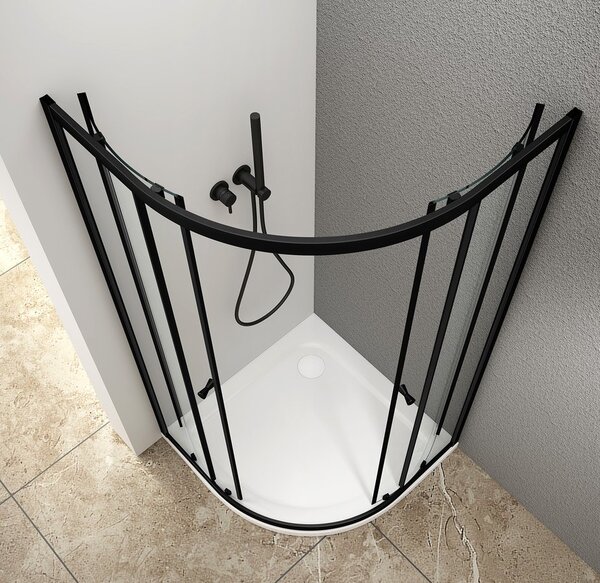 Aqualine Aqualine, ARLETA BLACK čtvrtkruhová sprchová zástěna 900x900mm, čiré sklo, BLS900