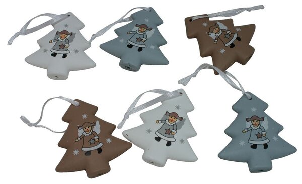 Plastové závěsné stromečky s andělem – 6 ks, 6 cm 3003105