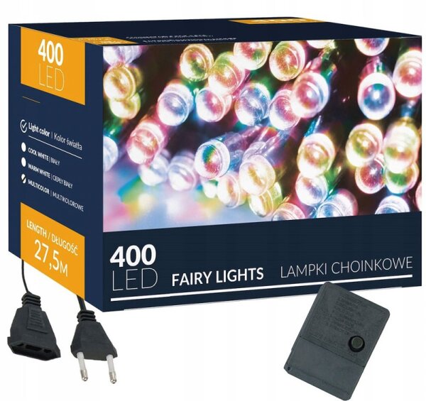 LED světelný řetěz - 27,5m, 400LED, 8 funkcí, multicolor