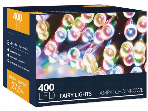 LED světelný řetěz - 27,5m, 400LED, 8 funkcí, multicolor