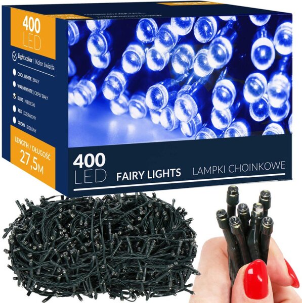 LED světelný řetěz - 27,5m, 400LED, 8 funkcí, modrá