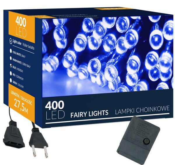 LED světelný řetěz - 27,5m, 400LED, 8 funkcí, modrá