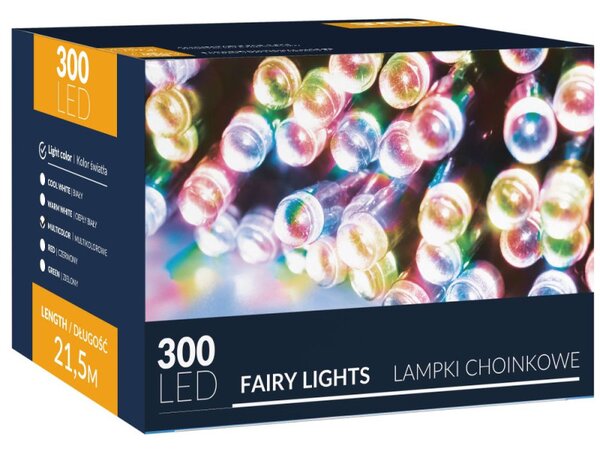 LED světelný řetěz - 21,5m, 300LED, 8 funkcí, multicolor