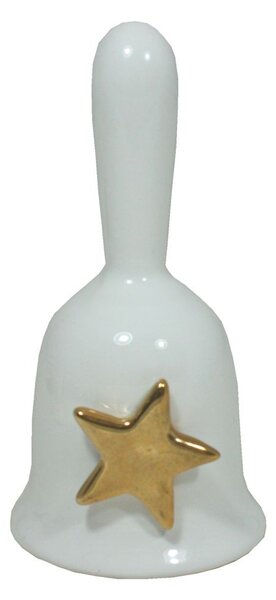 Zvonek keramický bílý se zlatou hvězdou 14,5cm 3003369