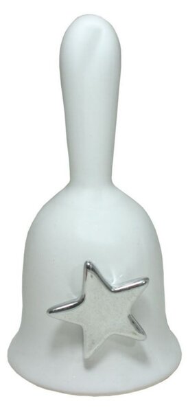 Zvonek keramický bílý se stříbrnou hvězdou 14,5cm 3003368