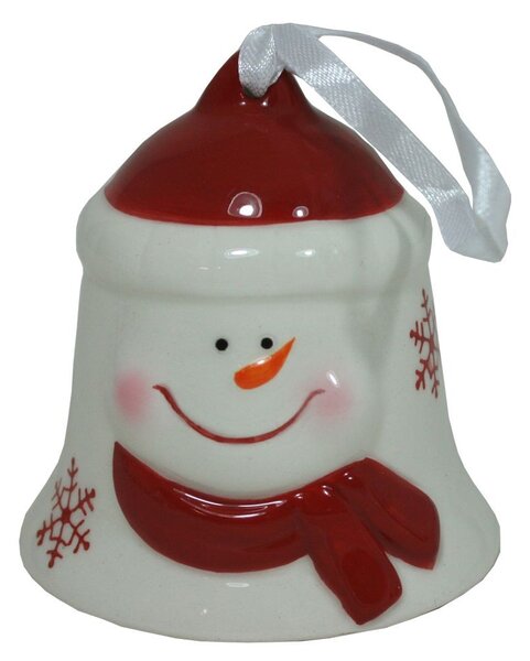 Vánoční zvonek keramický se sněhulákem 8cm 3003375