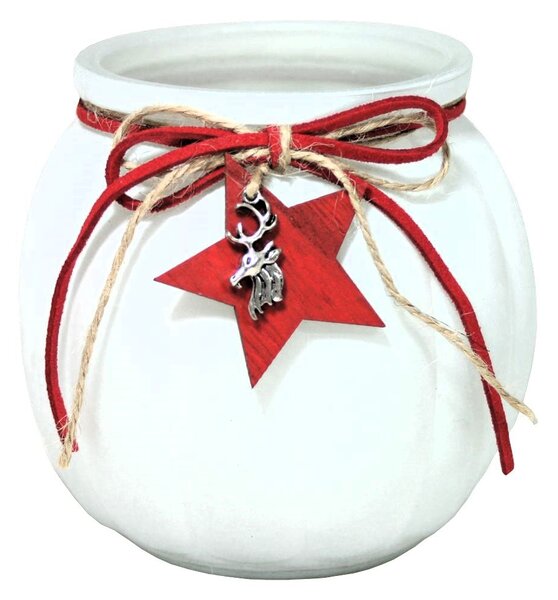 Svícen skleněný bílý s hvězdou 11*11cm 9306139