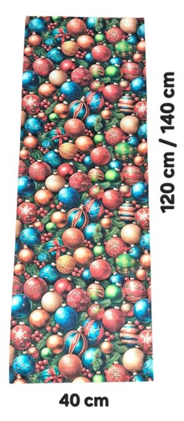 Textilní běhoun na stůl - Vánoce - s motivem vánočních ozdob - 30 x 120 cm