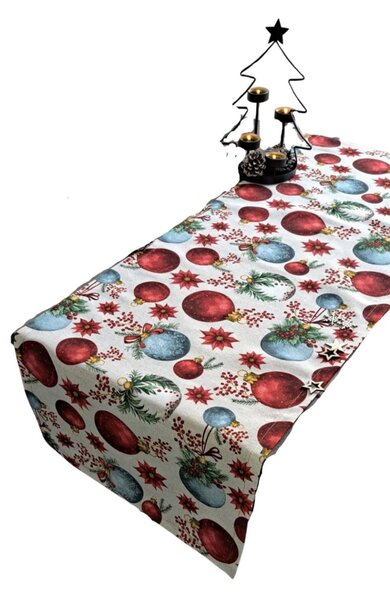 Textilní běhoun na stůl - Vánoce - červené vánoční ozdoby - 30 x 120 cm