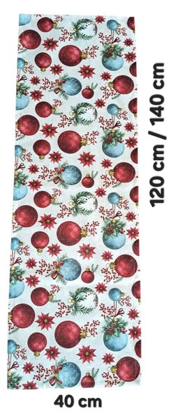 Textilní běhoun na stůl - Vánoce - červené vánoční ozdoby - 30 x 120 cm