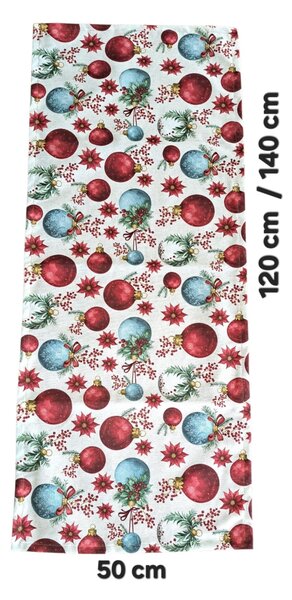 Textilní běhoun na stůl - Vánoce - červené vánoční ozdoby - 30 x 120 cm