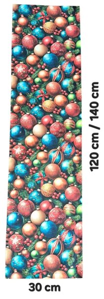 Textilní běhoun na stůl - Vánoce - s motivem vánočních ozdob - 30 x 120 cm