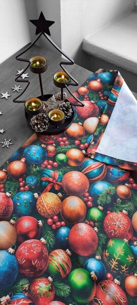 Textilní běhoun na stůl - Vánoce - s motivem vánočních ozdob - 30 x 120 cm