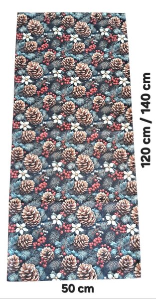 Textilní běhoun na stůl - Vánoce - tmavě modrá s motivem šišek - 30 x 120 cm