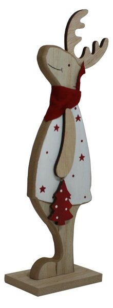 Dekorace dřevěná sobík s červenou šálou 21cm 2009303