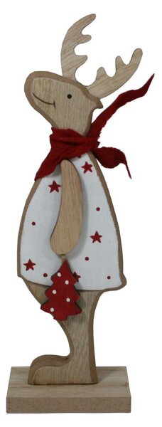Dekorace dřevěná sobík s červenou šálou 21cm 2009303