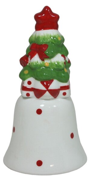 Vánoční zvonek keramický s držátkem a stromkem 12,5cm 3003380