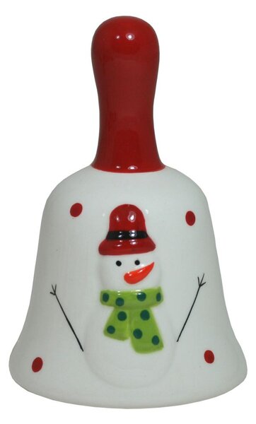 Vánoční zvonek keramický s držátkem sněhulák 10cm 3003382